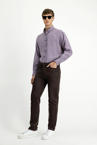  Koyu Kahve Regular Fit Standart Kesim Likralı Kanvas / Chino Pantolon