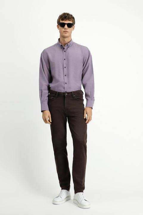 Dark Brown Regular Fit Standard Cut Lycra Canvas / Chino Pants