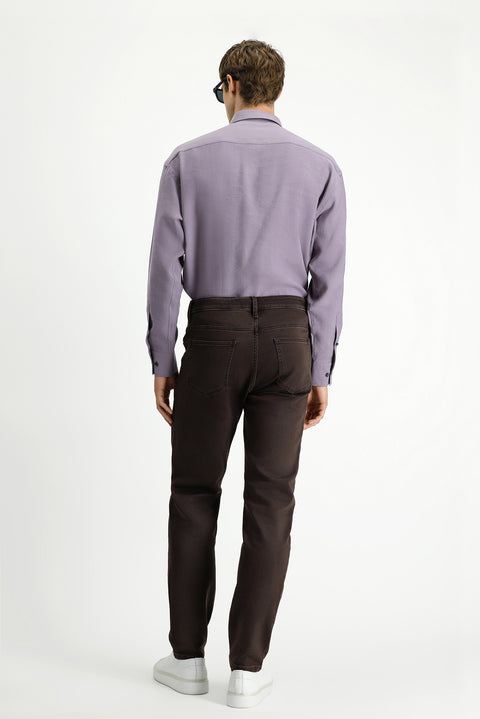 Dark Brown Relaxed Fit Stretch Canvas / Chino Trousers