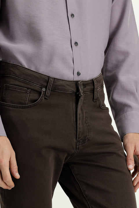 Dark Brown Relaxed Fit Stretch Canvas / Chino Trousers