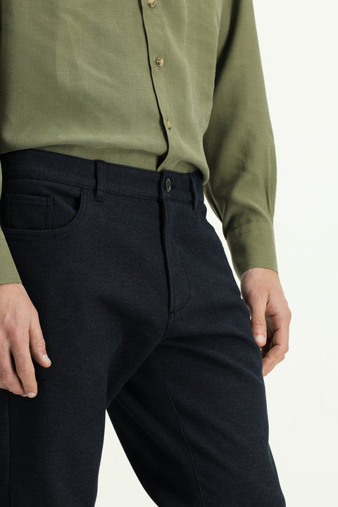 Dark Blue 4 Drop Relaxed Fit Lycra Canvas/Chino Pants