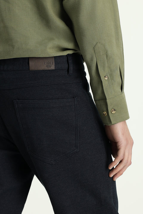 Dark Blue 4 Drop Relaxed Fit Lycra Canvas/Chino Pants