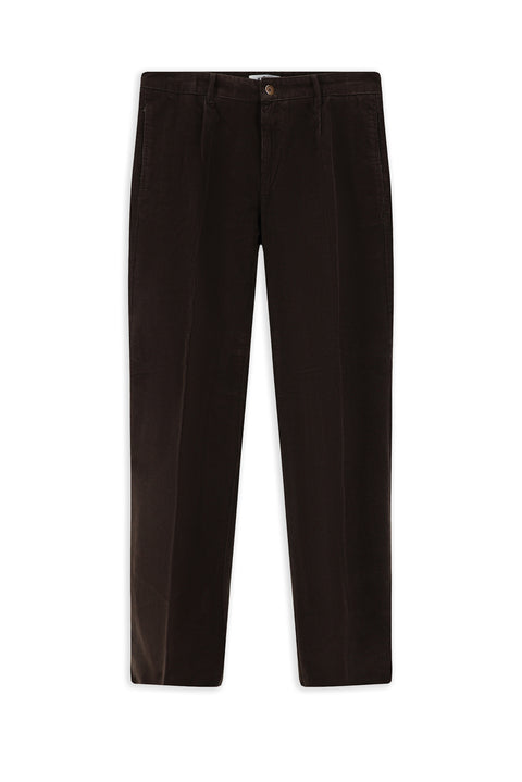 Medium Coffee Relaxed Fit Pleated Velour Trousers