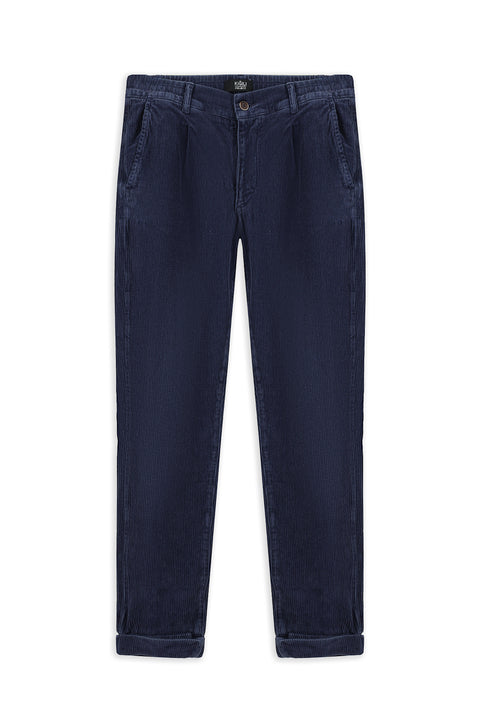 Dark Blue Tapered Fit Lycra Velvet Trousers