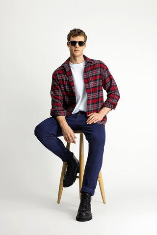  Koyu Mavi  Tapered Fit Likralı Kadife Pantolon