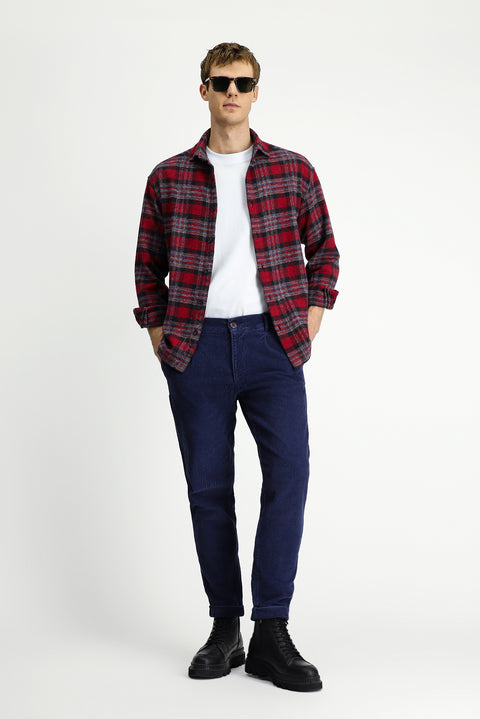 Dark Blue 6 Drop Regular Fit Standard Cut Lycra Velvet Trousers