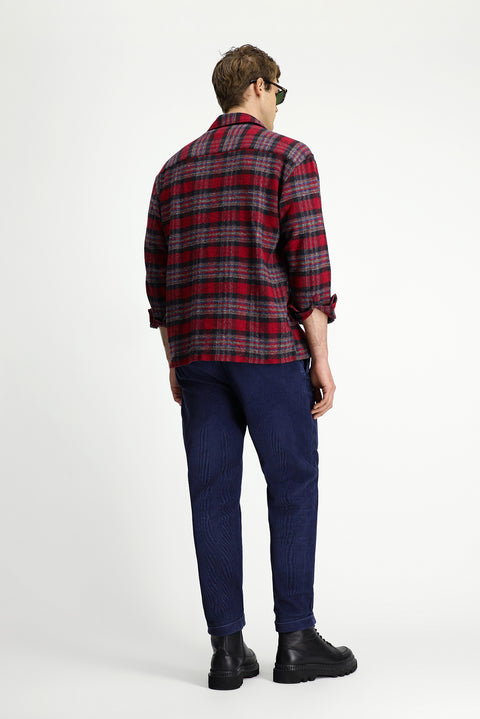 Dark Blue Tapered Fit Lycra Velvet Trousers