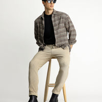 Light Mink Tapered Fit Lycra Velvet Trousers