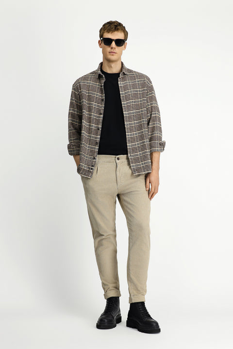 Light Mink Tapered Fit Lycra Velvet Trousers