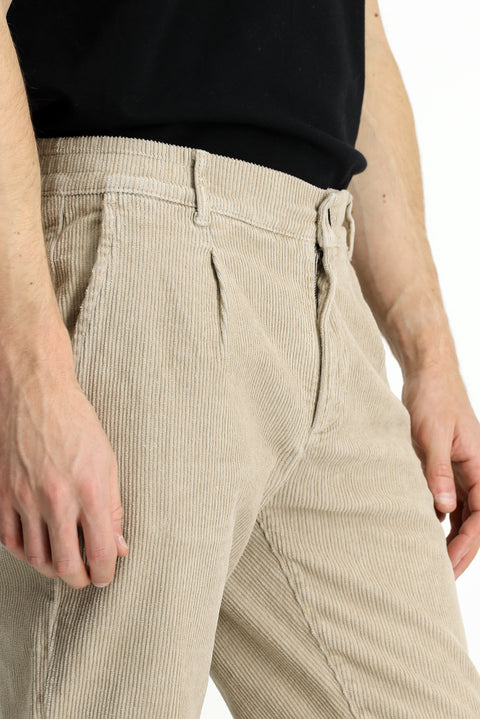 Light Mink Tapered Fit Lycra Velvet Trousers