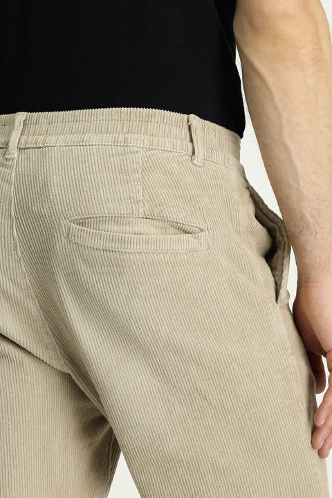 Light Mink Tapered Fit Lycra Velvet Trousers