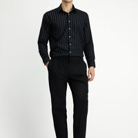 Black Straight Wide Relaxed Fit Pleated Trousers