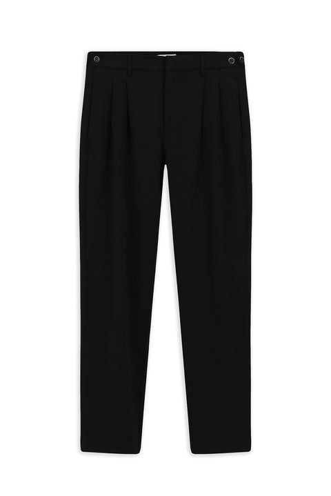 Black Straight Wide Relaxed Fit Pleated Trousers