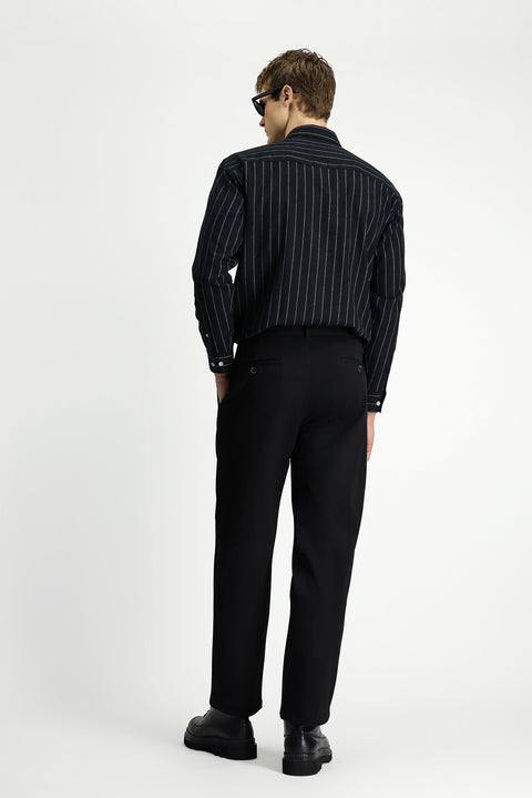 Black Straight Wide Relaxed Fit Pleated Trousers