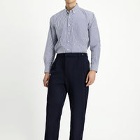 Dark Navy Straight Wide Relaxed Fit Pleated Trousers