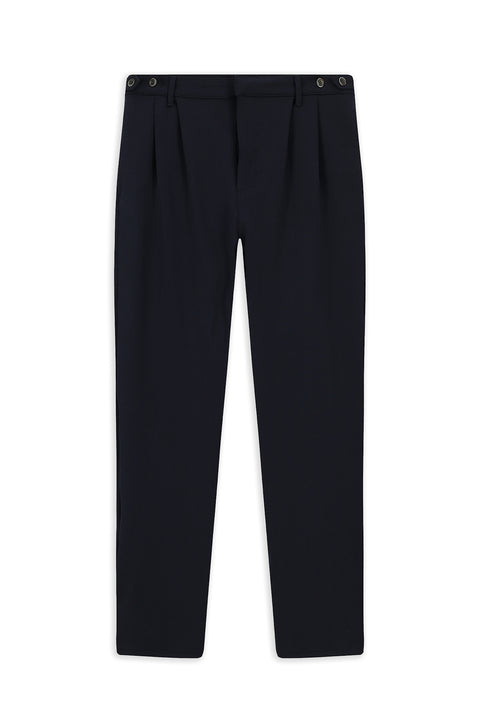 Dark Navy Straight Wide Relaxed Fit Pleated Trousers