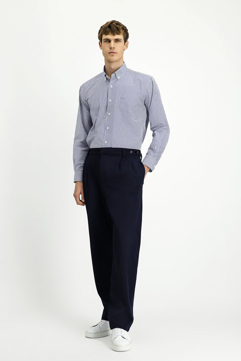 Dark Navy Straight Wide Relaxed Fit Pleated Trousers