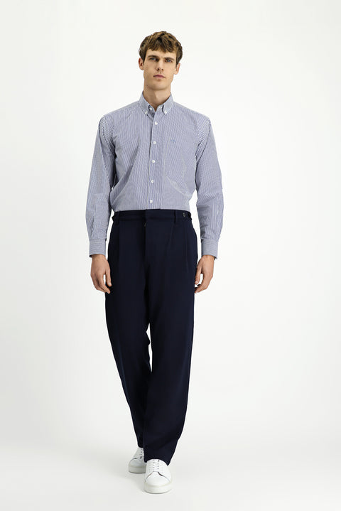 Dark Navy Straight Wide Relaxed Fit Pleated Trousers