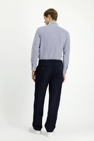 Koyu Lacivert Straight Wide Leg Pileli Pantolon
