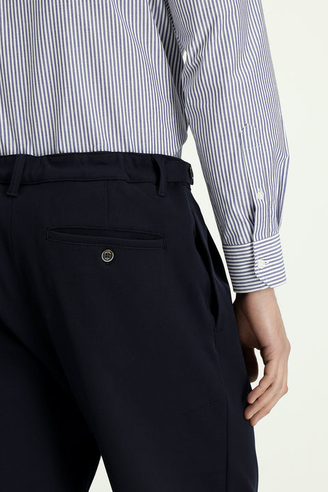 Dark Navy Straight Wide Leg Pleated Trousers