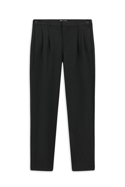 Dark Anthracite Pleated Straight Wide Leg Trousers