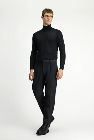  Koyu Antrasit Straight Wide Leg Pileli Pantolon