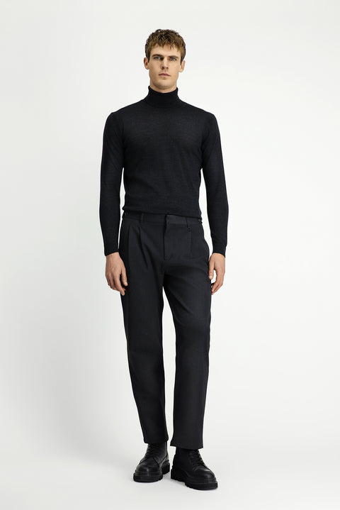Koyu Antrasit Straight Wide Relaxed Fit Pileli Pantolon