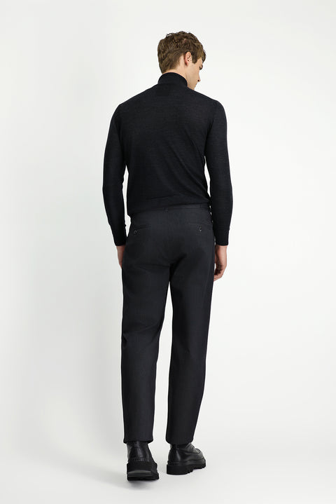 Koyu Antrasit Straight Wide Relaxed Fit Pileli Pantolon