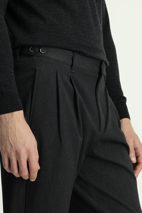 Koyu Antrasit Straight Wide Relaxed Fit Pileli Pantolon