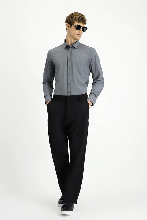 Black Straight Relaxed Fit Lycra Canvas/Chino Pants