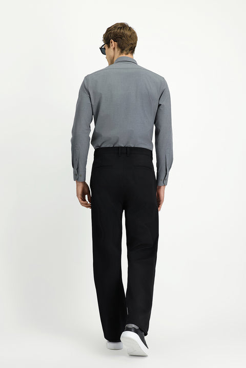 Black Straight Relaxed Fit Lycra Canvas/Chino Pants