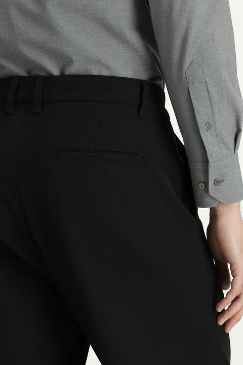 Black Straight Relaxed Fit Lycra Canvas/Chino Pants