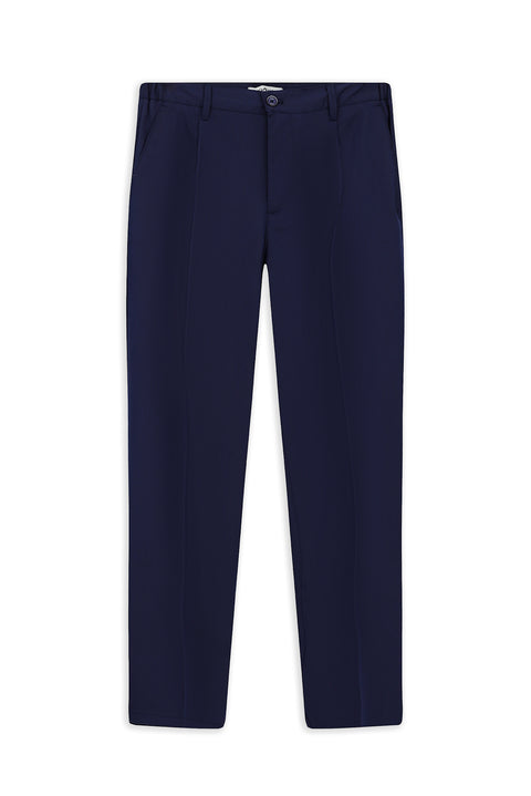 Orta Lacivert Straight Relaxed Fit Likralı Esnek Beli Lastikli Pileli Kanvas / Chino Pantolon