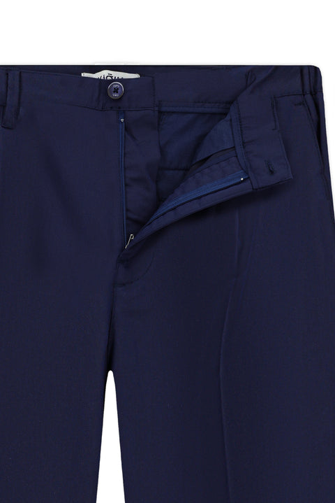 Medium Navy 7 Drop Slim Fit Narrow Cut Lycra Elastic Waist Pleated Canvas / Chino Trousers