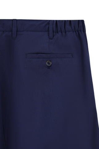  Orta Lacivert Straight Relaxed Fit Likralı Esnek Beli Lastikli Pileli Kanvas / Chino Pantolon