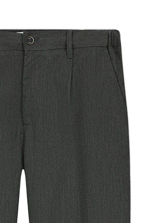 Light Anthracite 7 Drop Slim Fit Narrow Cut Lycra Elastic Waist Pleated Canvas / Chino Trousers