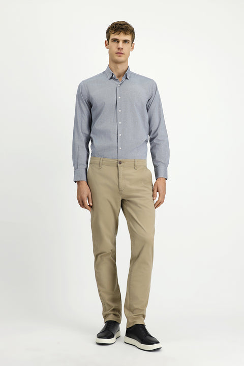 Mid-Beige Regular Fit Standard Cut Stretch Canvas / Chino Trousers