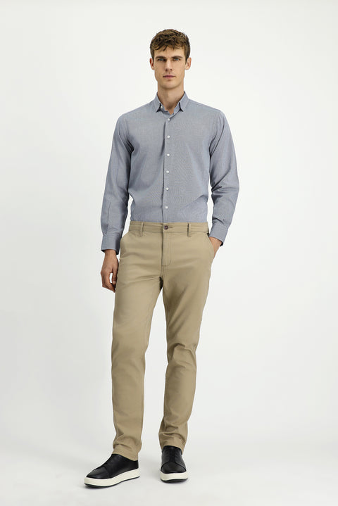Mid-Beige Regular Fit Standard Cut Stretch Canvas / Chino Trousers