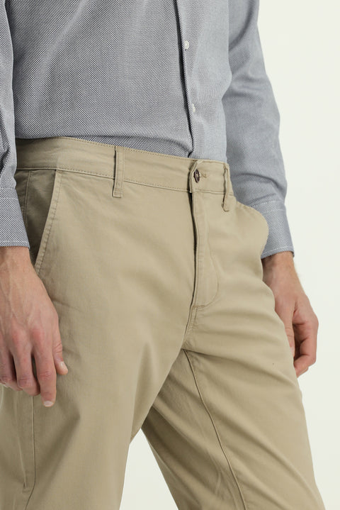 Mid-Beige Regular Fit Standard Cut Stretch Canvas / Chino Trousers