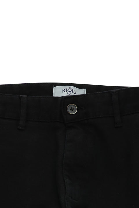 Black Regular Fit Standard Cut Lycra Canvas / Chino Trousers