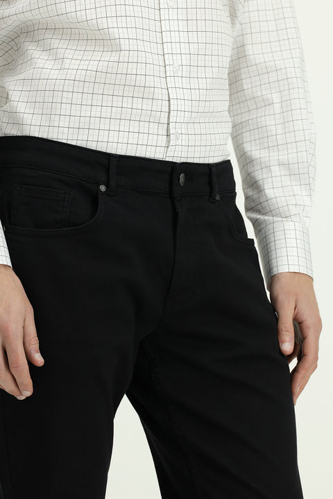 Black Regular Fit Standard Cut Lycra Canvas / Chino Trousers