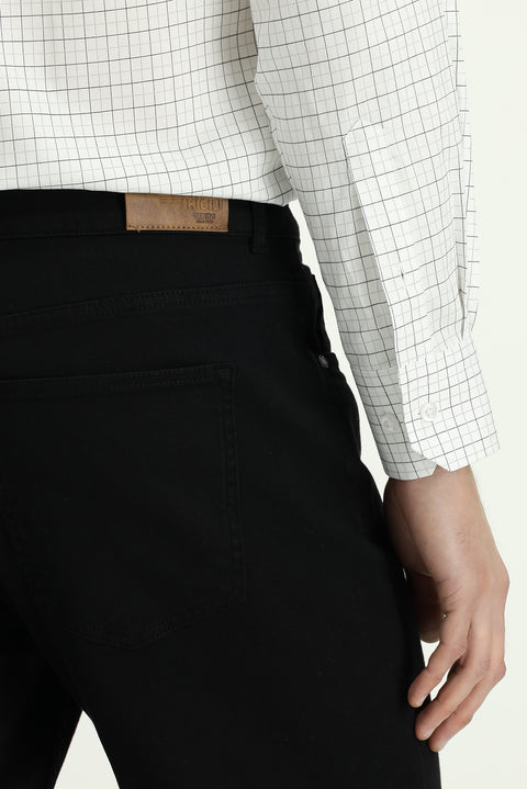 Black Regular Fit Standard Cut Lycra Canvas / Chino Trousers