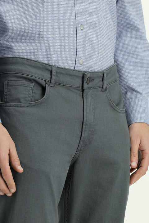Orta Gri Regular Fit Standart Kesim Likralı Kanvas / Chino Pantolon