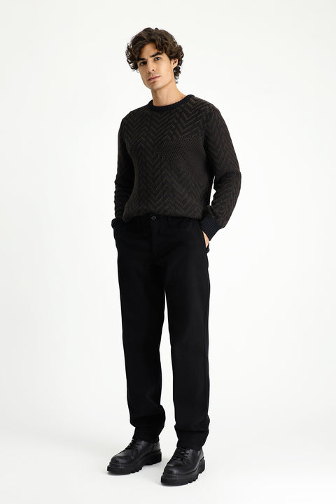 Black Regular Fit Standard Cut Lycra Canvas / Chino Trousers