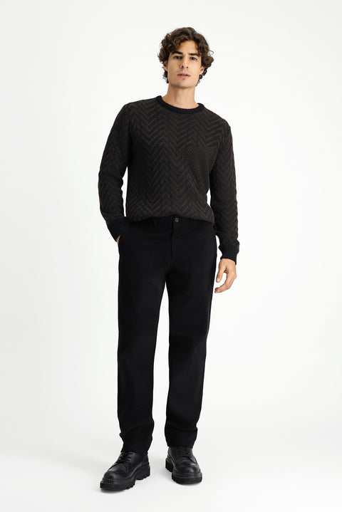 Black Regular Fit Standard Cut Lycra Canvas / Chino Trousers