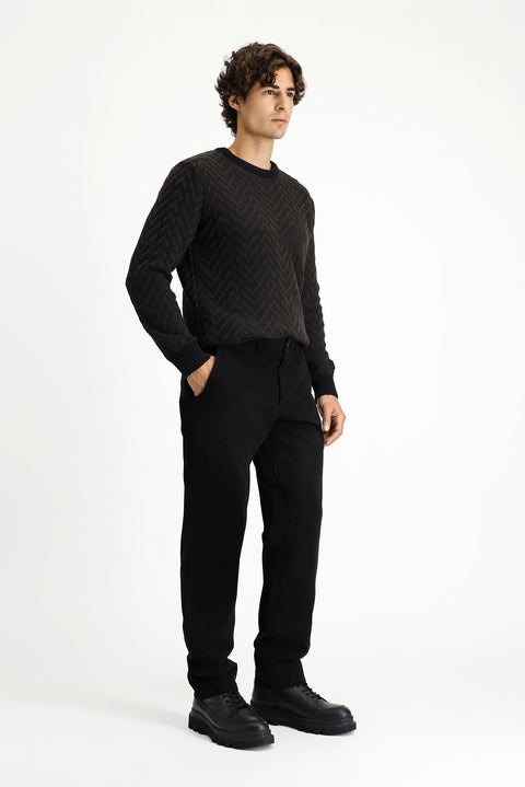Black Regular Fit Standard Cut Lycra Canvas / Chino Trousers