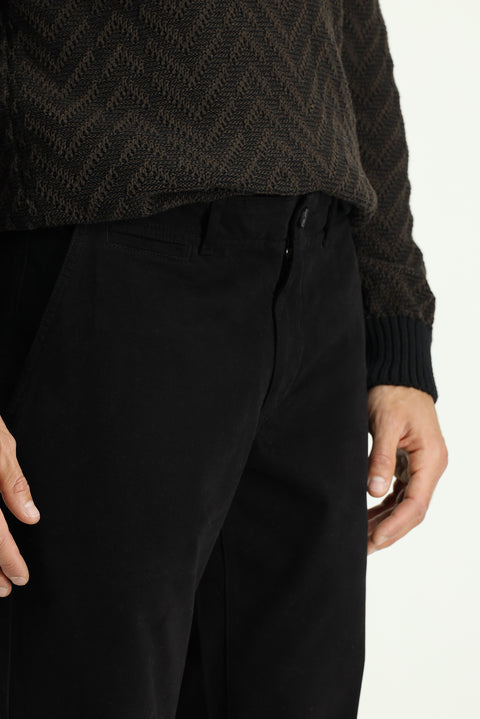 Black Regular Fit Standard Cut Lycra Canvas / Chino Trousers