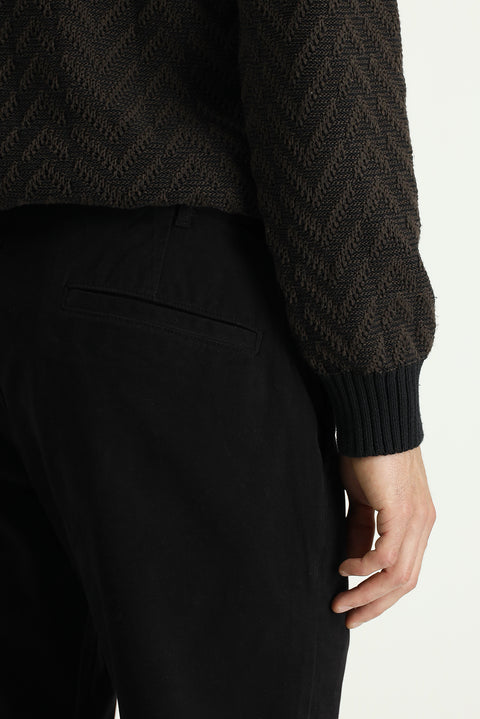 Black Regular Fit Standard Cut Lycra Canvas / Chino Trousers