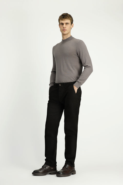 Mid Coffee Regular Fit Standard Cut Lycra Canvas / Chino Trousers