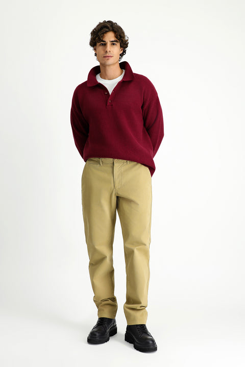 Light Beige Regular Fit Standard Cut Lycra Canvas / Chino Pants